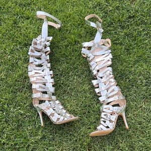 Coachella Women's Silver Strappy Gladiator High Heel Sandals